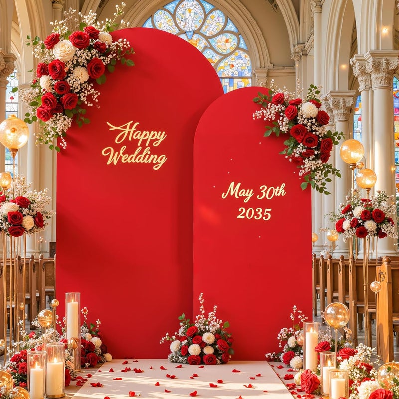 Suppromo Red Arch Cover 2 Set-7.2 and 6ft Red Arch Backdrop Cover Spandex Fitted Christmas Arch Stand Covers Stretchy Backdrop for Birthday Party Baby Shower Bridal Shower Wedding Banquet Photo Background - Image 3